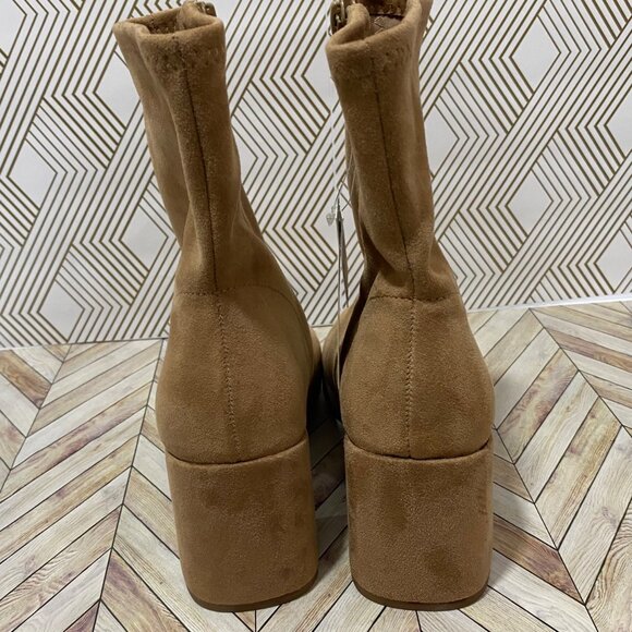 👢 💗  .a new day. Tan Suede Ankle Boots W/Block Heels & Side Zippers  Size 8.5 - Picture 5 of 6